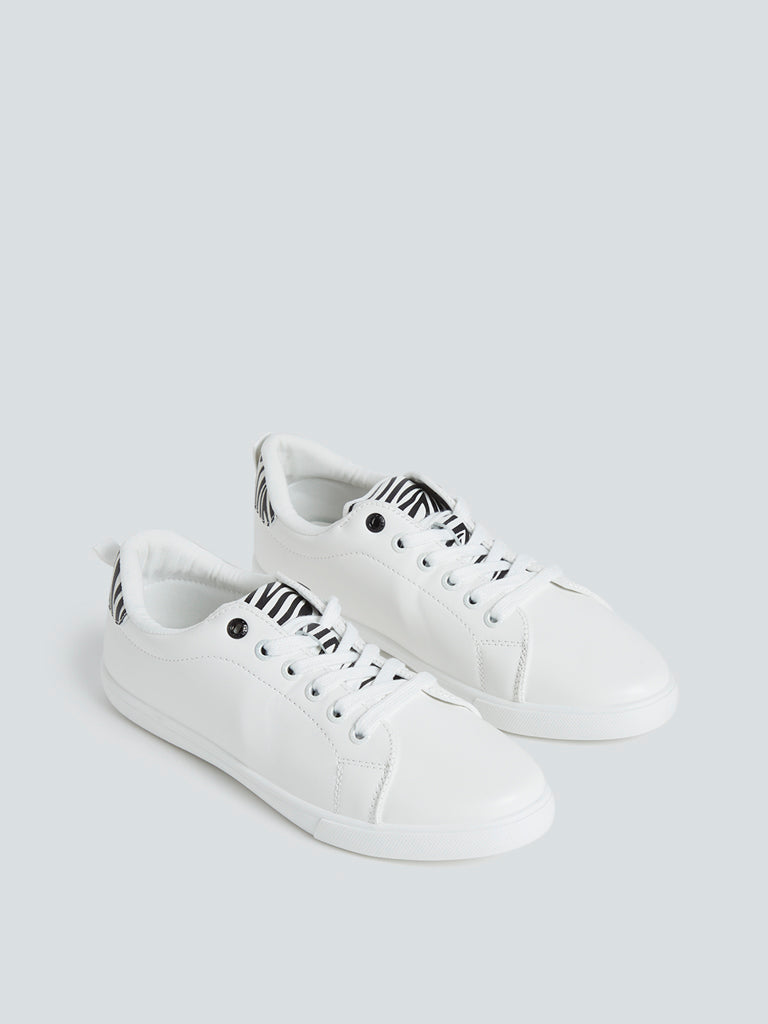 LUNA BLU White Printed Lace-Up Sneakers